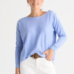 Button Boat Neck - Bluebell